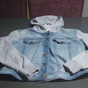💚2/$20 or 4/$30 Fire Los Angeles Denim and Gray Hoodie Jacket size XL (15-17)